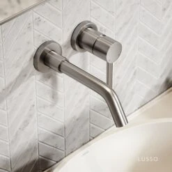 Luxe Brushed Stainless Wall Mounted Basin Mixer Tap V1 -Home Bathroom Shop luxe brushed stainless wall mounted basin mixer tap v1 p1093 45993 zoom