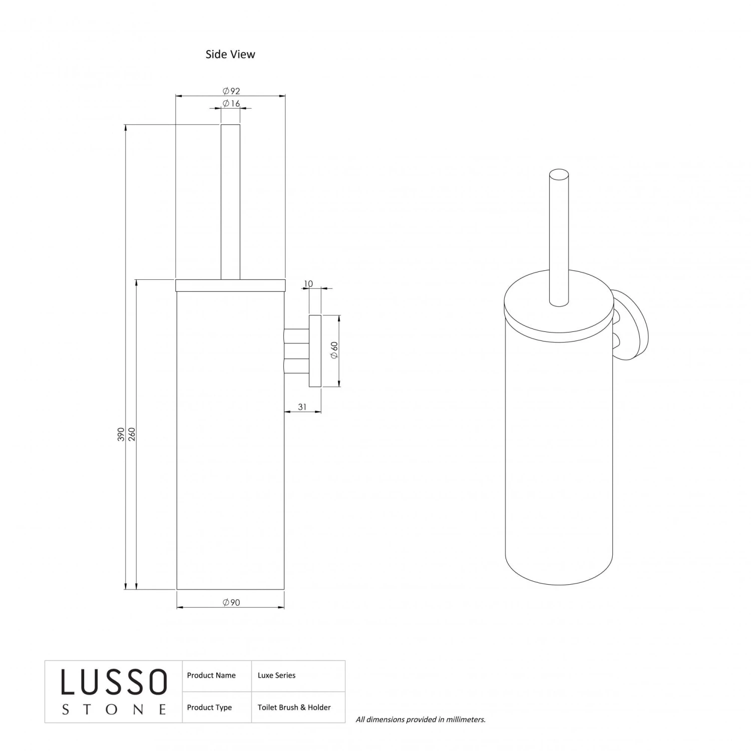 Luxe Brushed Stainless Wall Mounted Toilet Brush 3 Luxe Brushed Stainless Wall Mounted Toilet Brush - Image 3