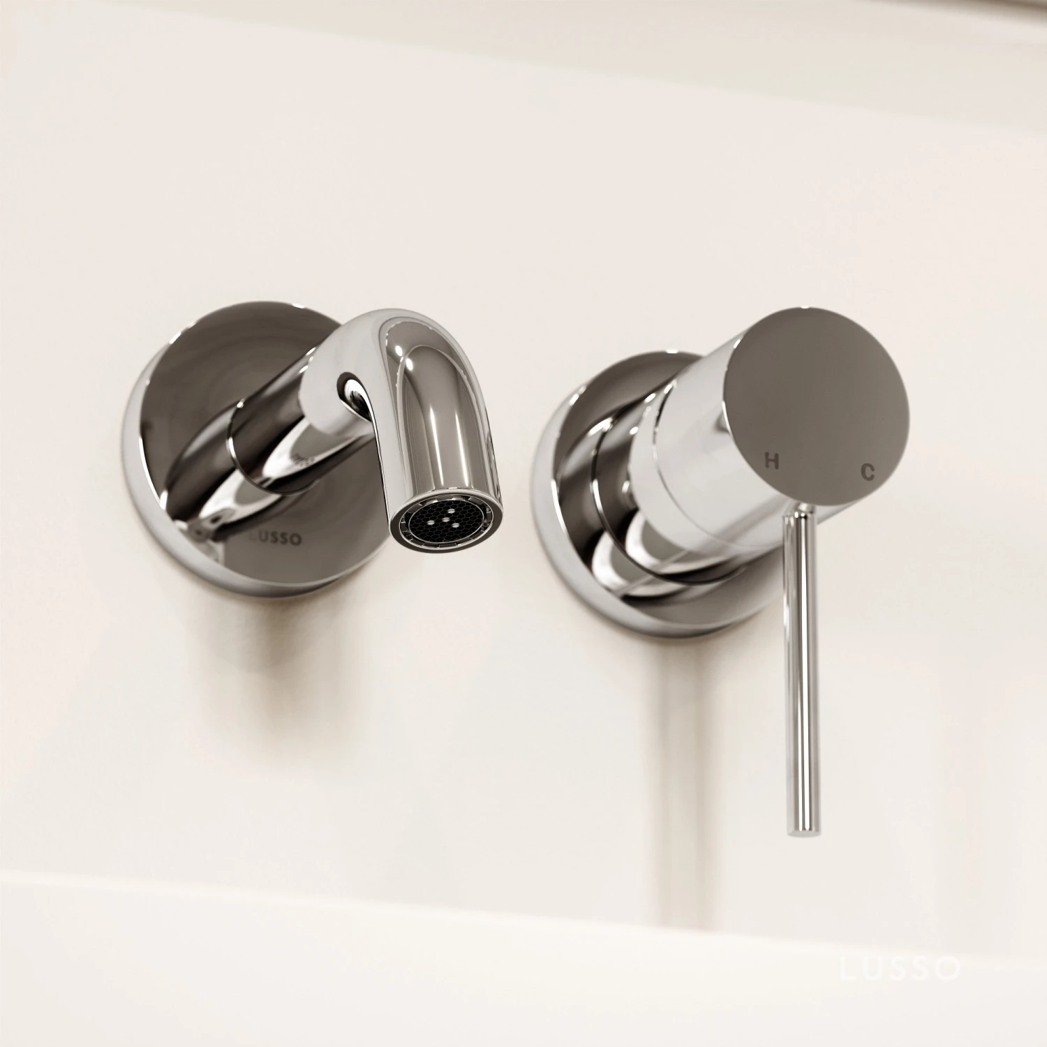 Luxe Chrome Short Projection Wall Mounted Basin Mixer Tap 2 Luxe Chrome Short Projection Wall Mounted Basin Mixer Tap - Image 2