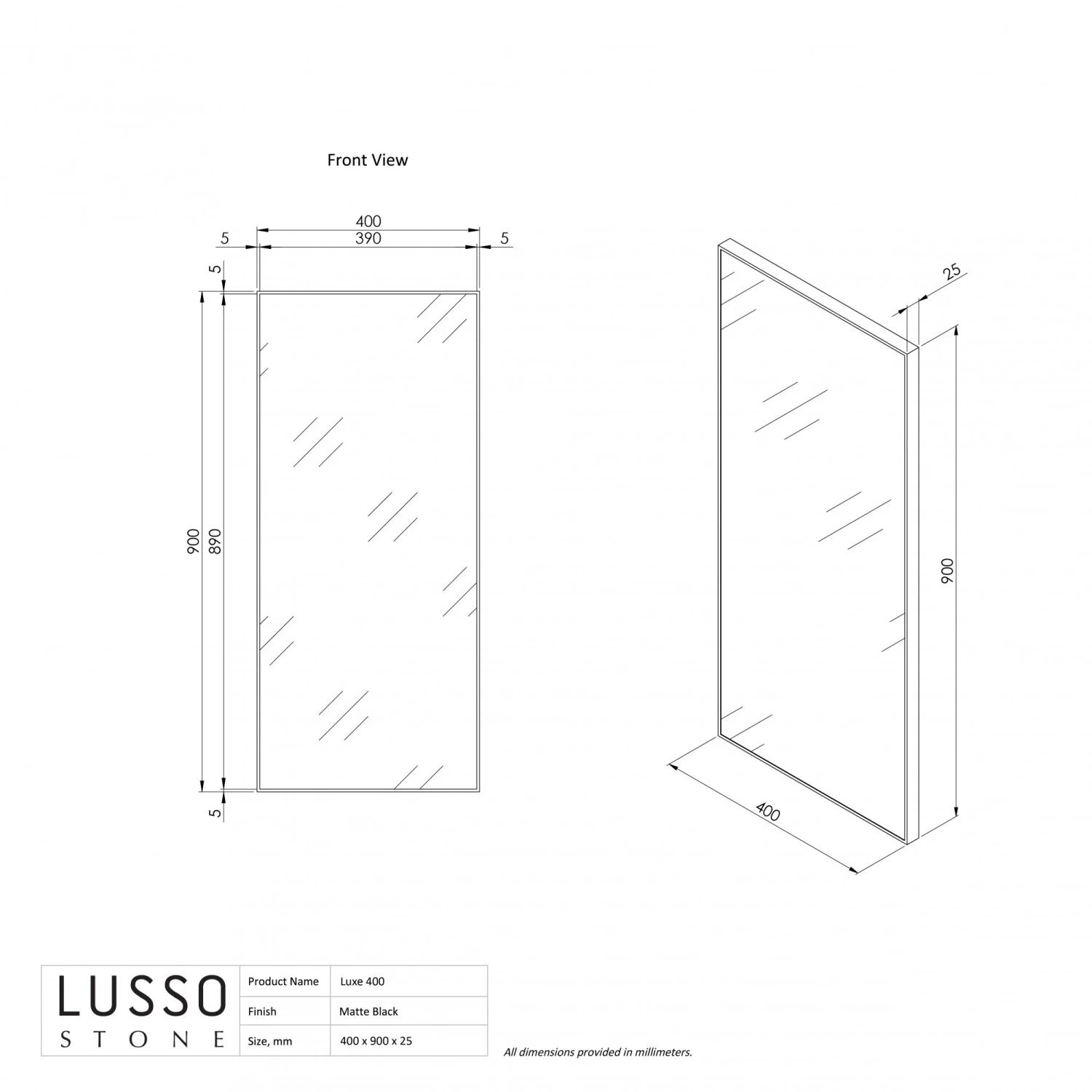 Luxe Matte Black Mirror 400mm 3 Luxe Matte Black Mirror 400mm - Image 3