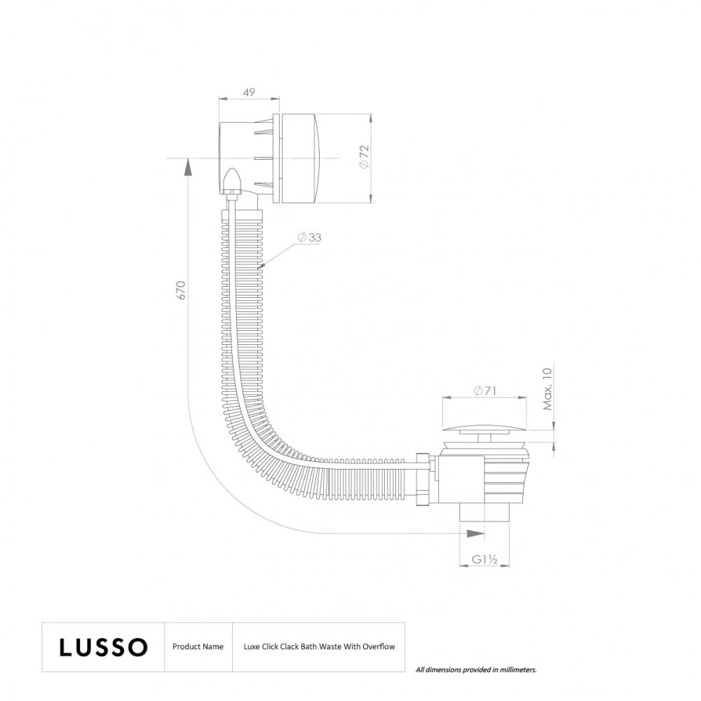 Luxe Matte Black Pop Up Bath Waste With Overflow 2 Luxe Matte Black Pop Up Bath Waste With Overflow - Image 2