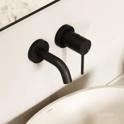 Luxe Matte Black Short Projection Wall Mounted Basin Mixer Tap -Home Bathroom Shop luxe matte black short projection wall mounted basin mixer tap p1519 46069 zoom