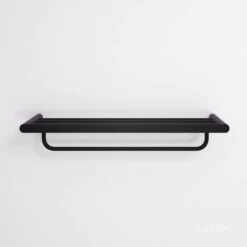 Luxe Matte Black Towel Shelf With Rail 600mm