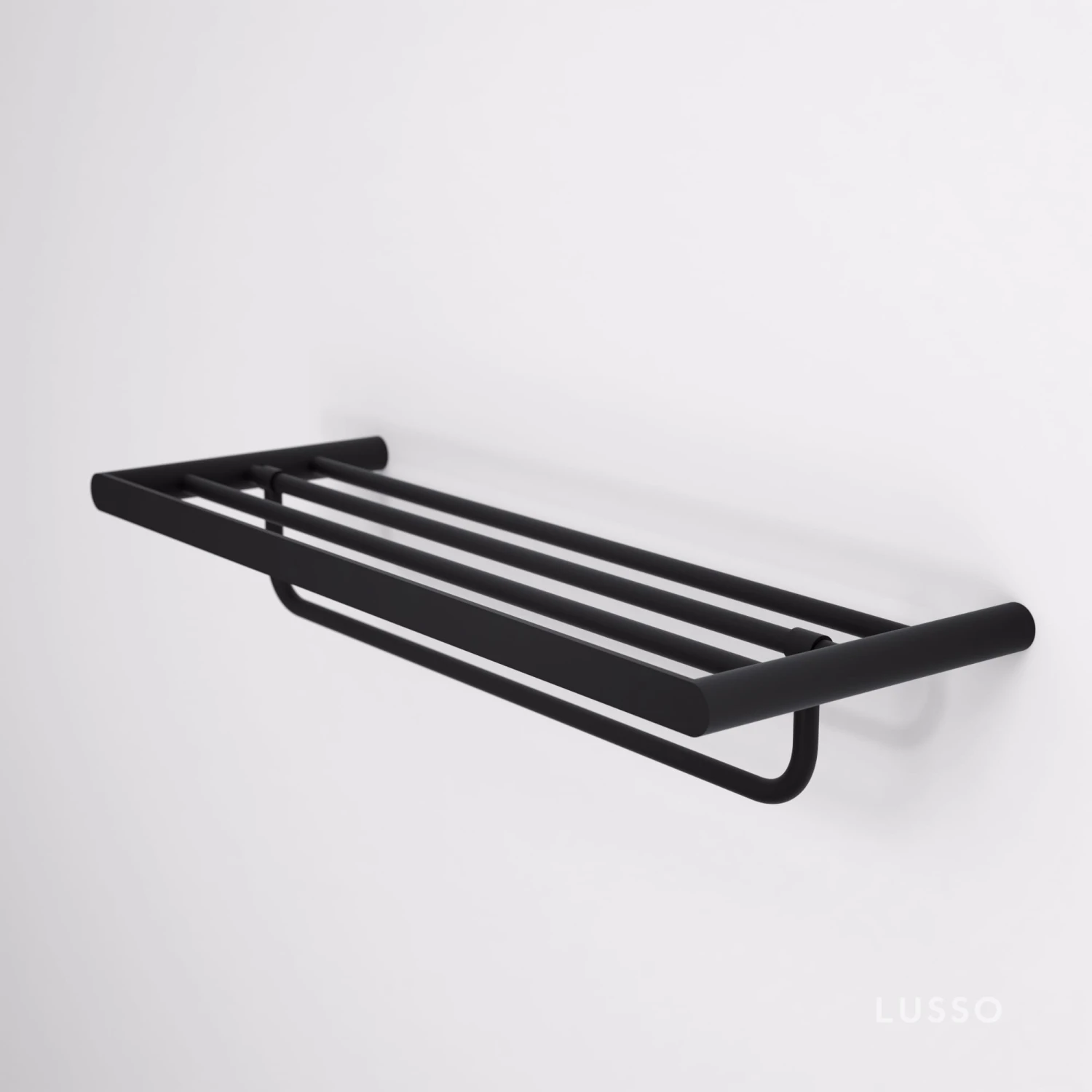 Luxe Matte Black Towel Shelf With Rail 600mm 3 Luxe Matte Black Towel Shelf With Rail 600mm - Image 3