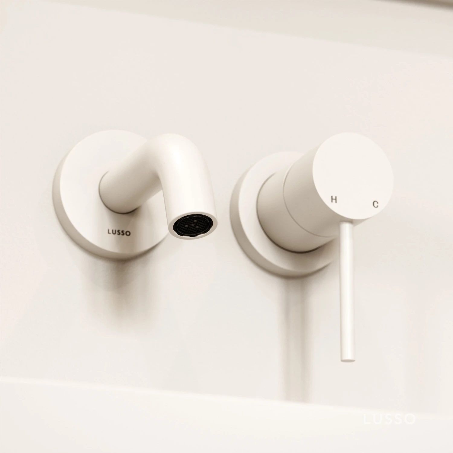 Luxe Matte White Short Projection Wall Mounted Basin Mixer Tap 2 Luxe Matte White Short Projection Wall Mounted Basin Mixer Tap - Image 2