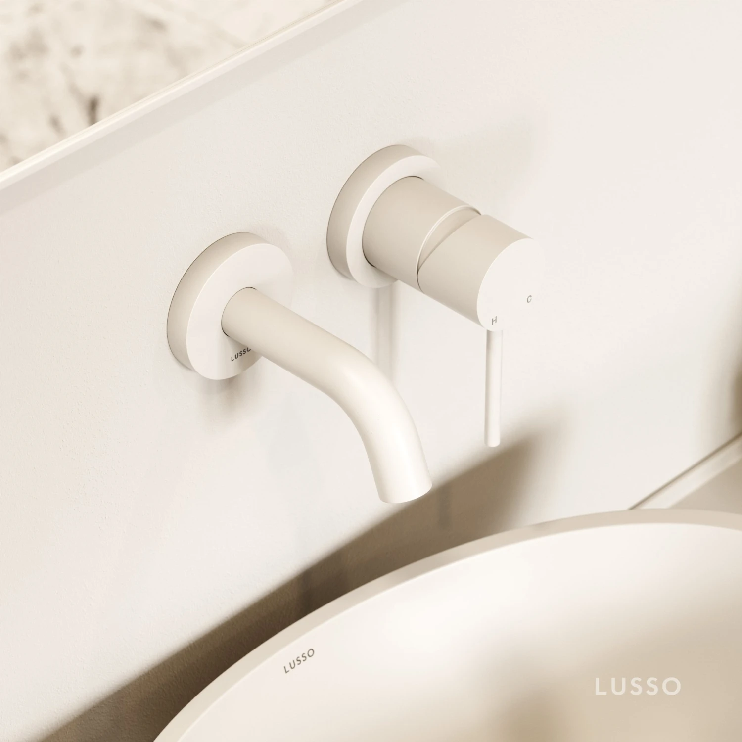 Luxe Matte White Short Projection Wall Mounted Basin Mixer Tap 3 Luxe Matte White Short Projection Wall Mounted Basin Mixer Tap - Image 3