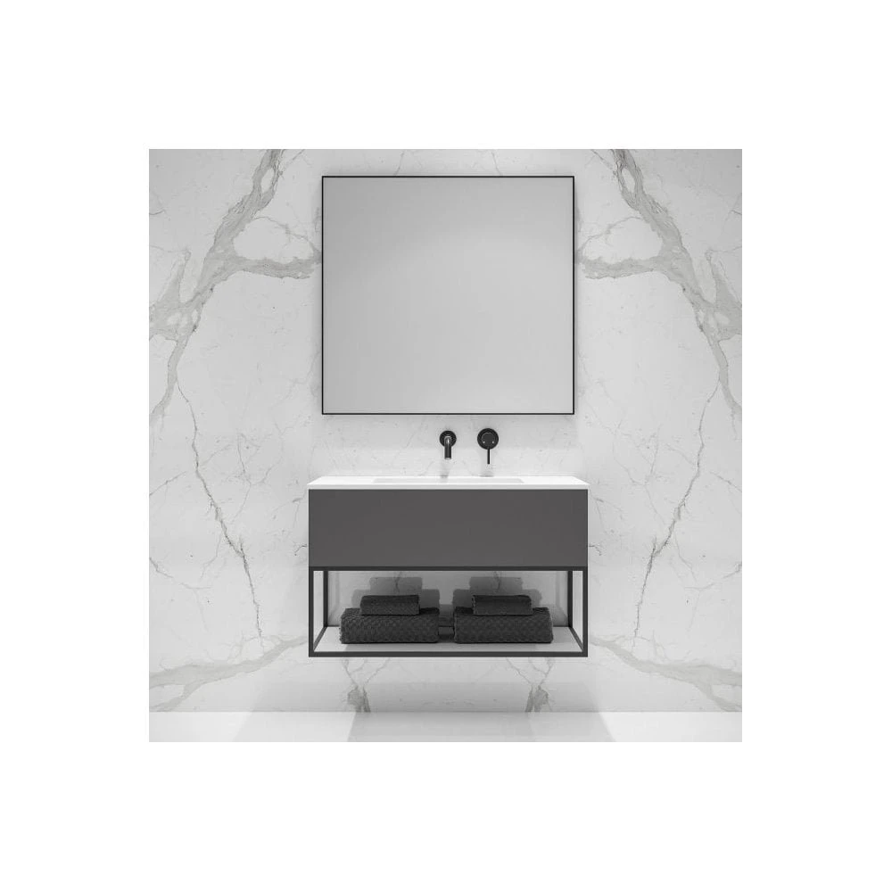 Luxe Mirror With Slimline Matte Black Metal Frame 900mm 1 Luxe Mirror With Slimline Matte Black Metal Frame 900mm