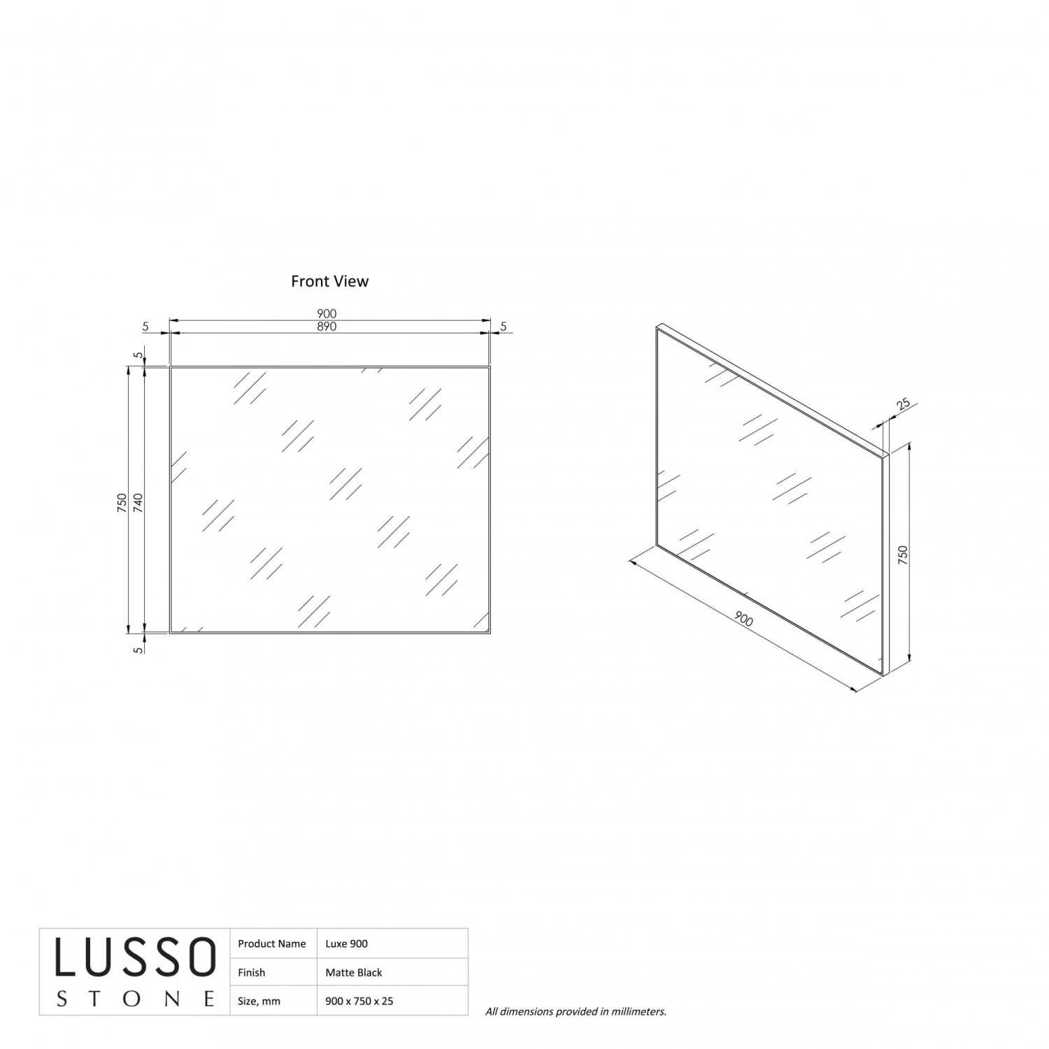 Luxe Mirror With Slimline Matte Black Metal Frame 900mm 3 Luxe Mirror With Slimline Matte Black Metal Frame 900mm - Image 3