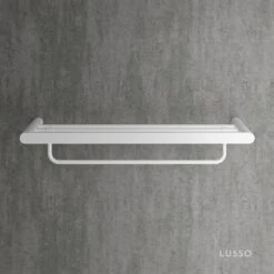 Luxe Silk Matte White Towel Shelf With Rail 600mm
