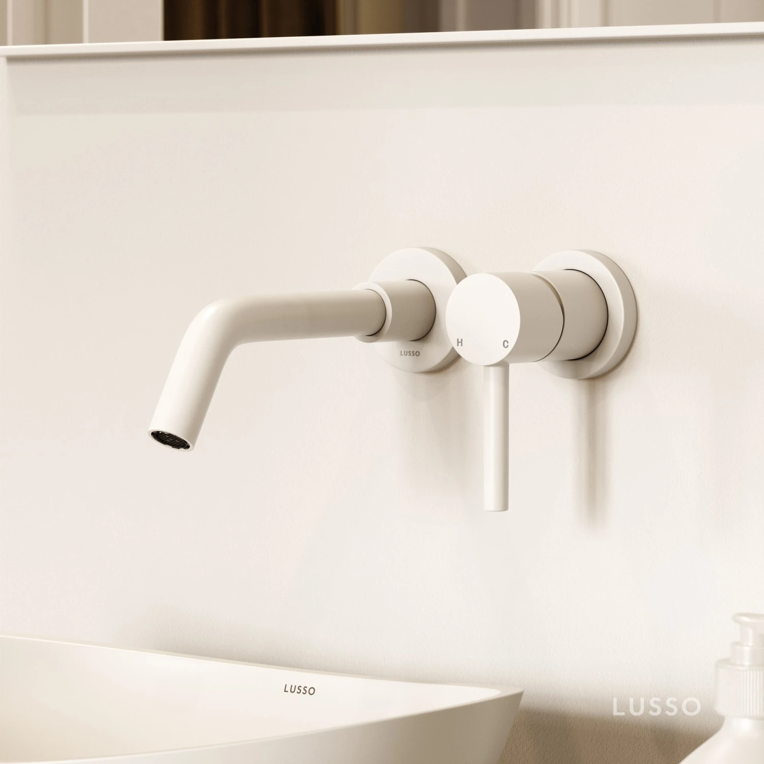 Luxe Silk Matte White Wall Mounted Basin Mixer Tap V1 1 Luxe Silk Matte White Wall Mounted Basin Mixer Tap V1