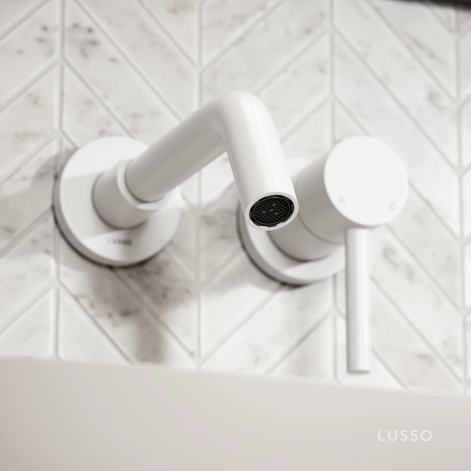 Luxe Silk Matte White Wall Mounted Basin Mixer Tap V1 2 Luxe Silk Matte White Wall Mounted Basin Mixer Tap V1 - Image 2