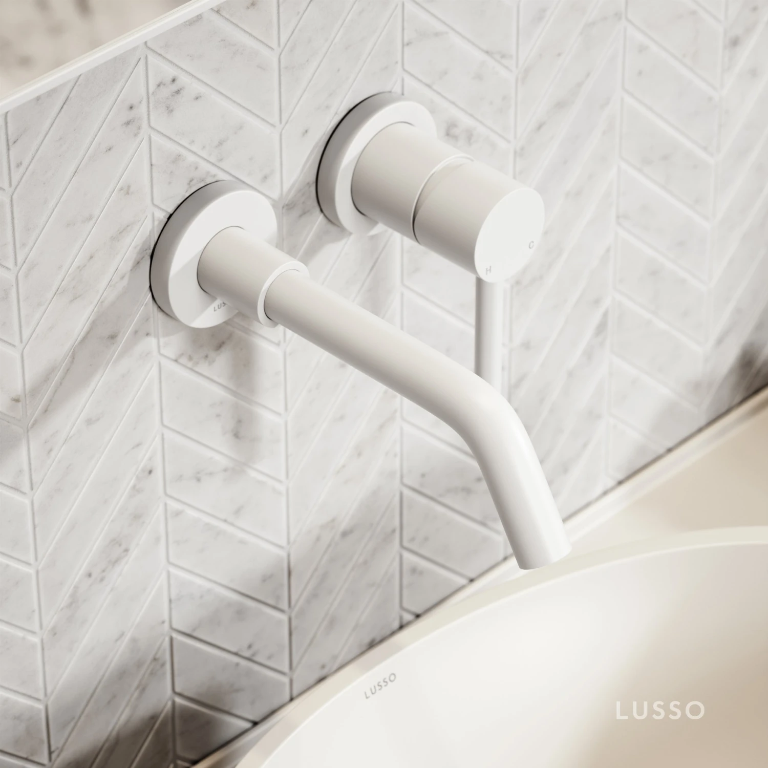 Luxe Silk Matte White Wall Mounted Basin Mixer Tap V1 3 Luxe Silk Matte White Wall Mounted Basin Mixer Tap V1 - Image 3