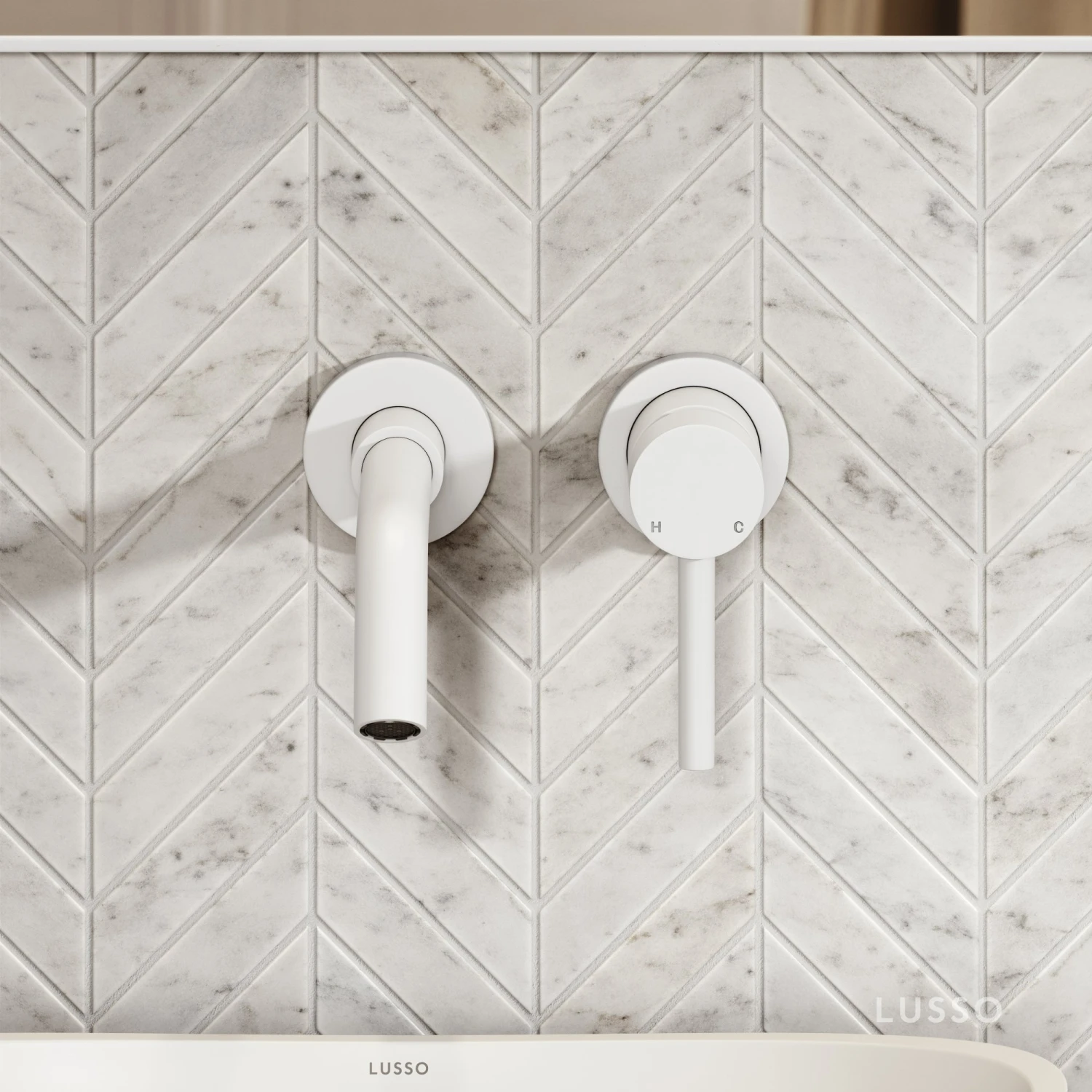 Luxe Silk Matte White Wall Mounted Basin Mixer Tap V1 4 Luxe Silk Matte White Wall Mounted Basin Mixer Tap V1 - Image 4