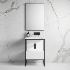 Luxe Vanity Unit With Stone Basin (Matte Black Frame 600mm)