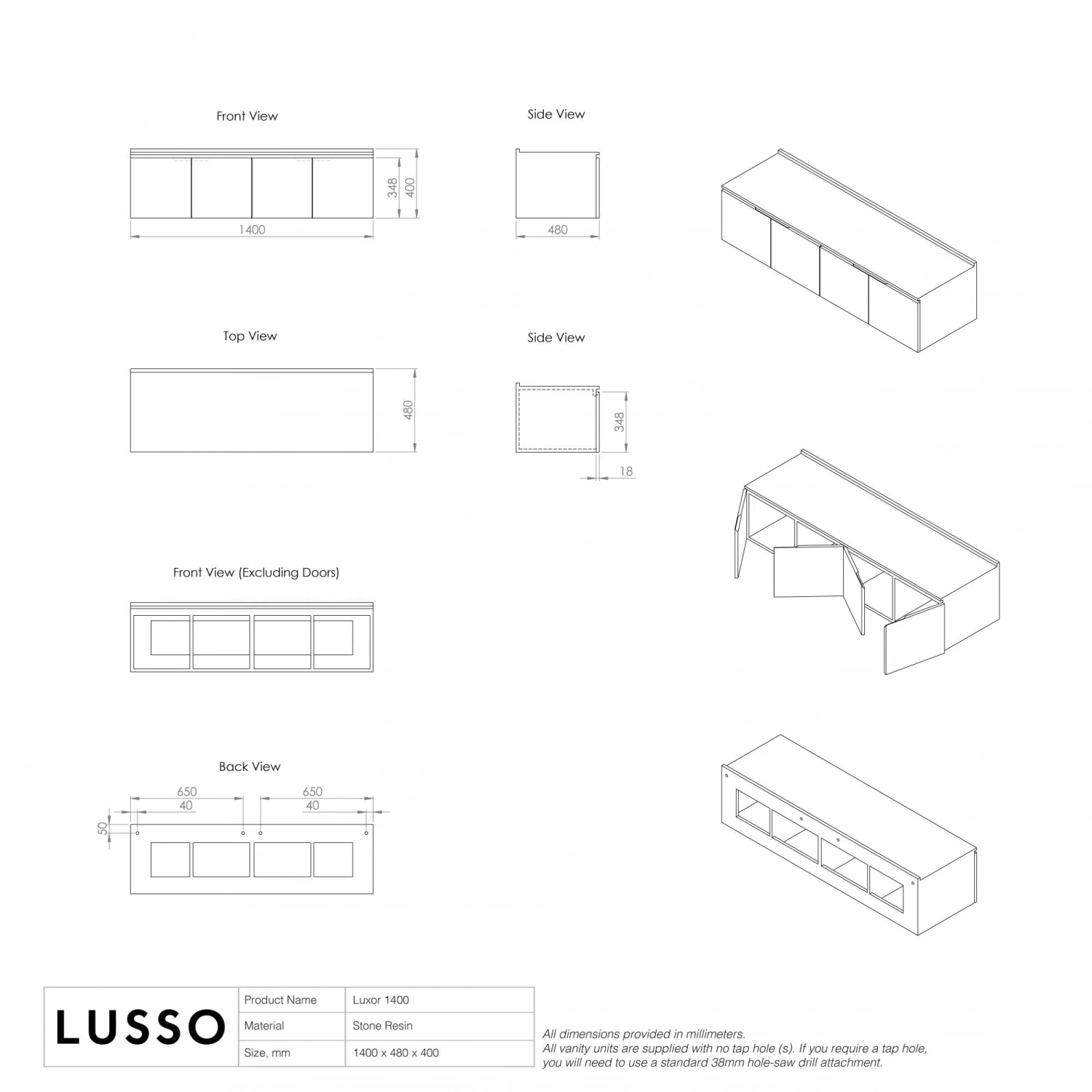 Luxor Bathroom Vanity Storage Cabinet 1400mm 7 Luxor Bathroom Vanity Storage Cabinet 1400mm - Image 7