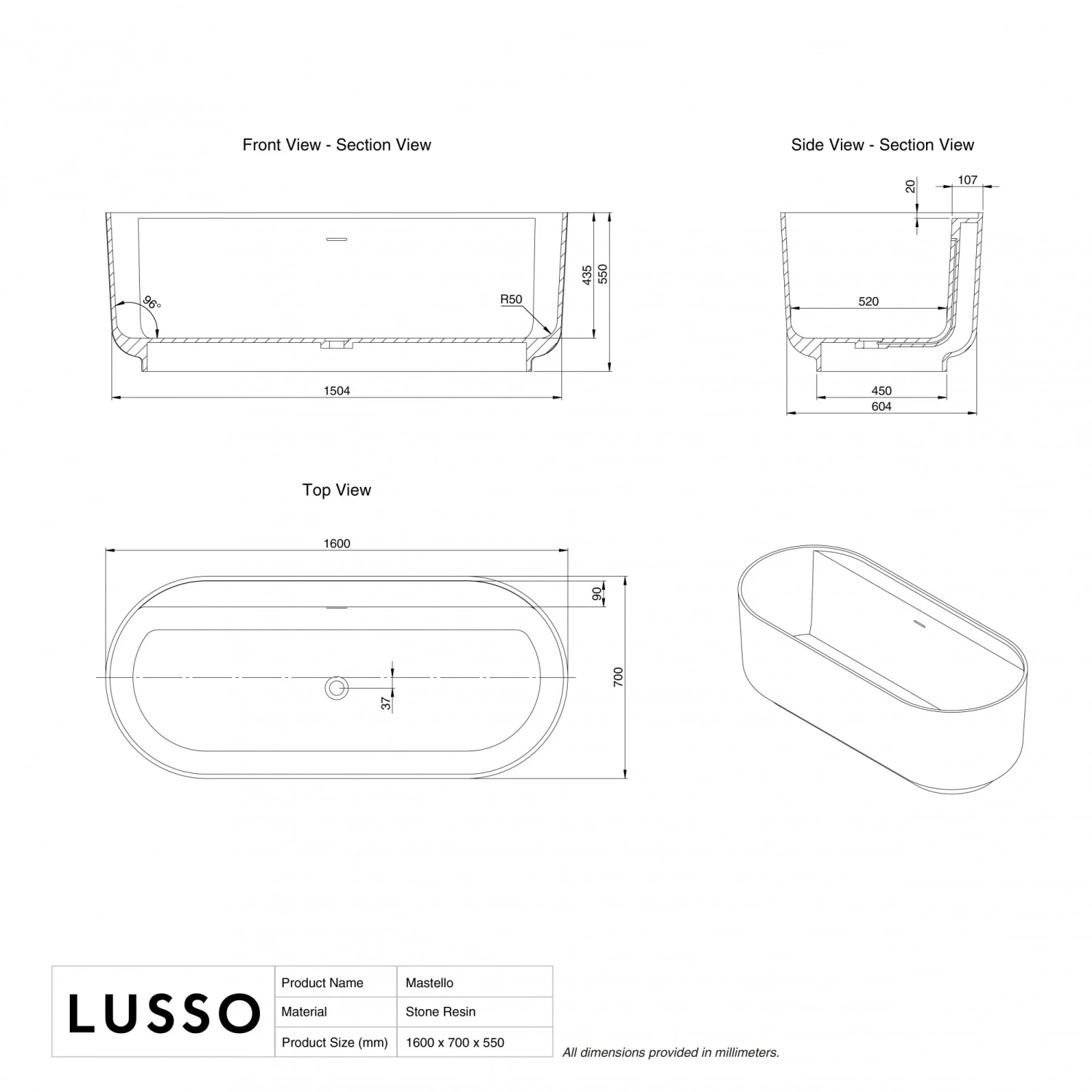 Mastello Freestanding Stone Bath 1600mm 5 Mastello Freestanding Stone Bath 1600mm - Image 5