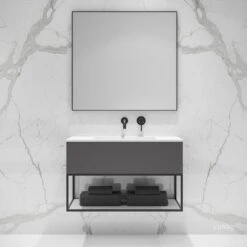 Modus Vanity Unit With Stone Basin (Matte Anthracite And Black Frame 900mm)