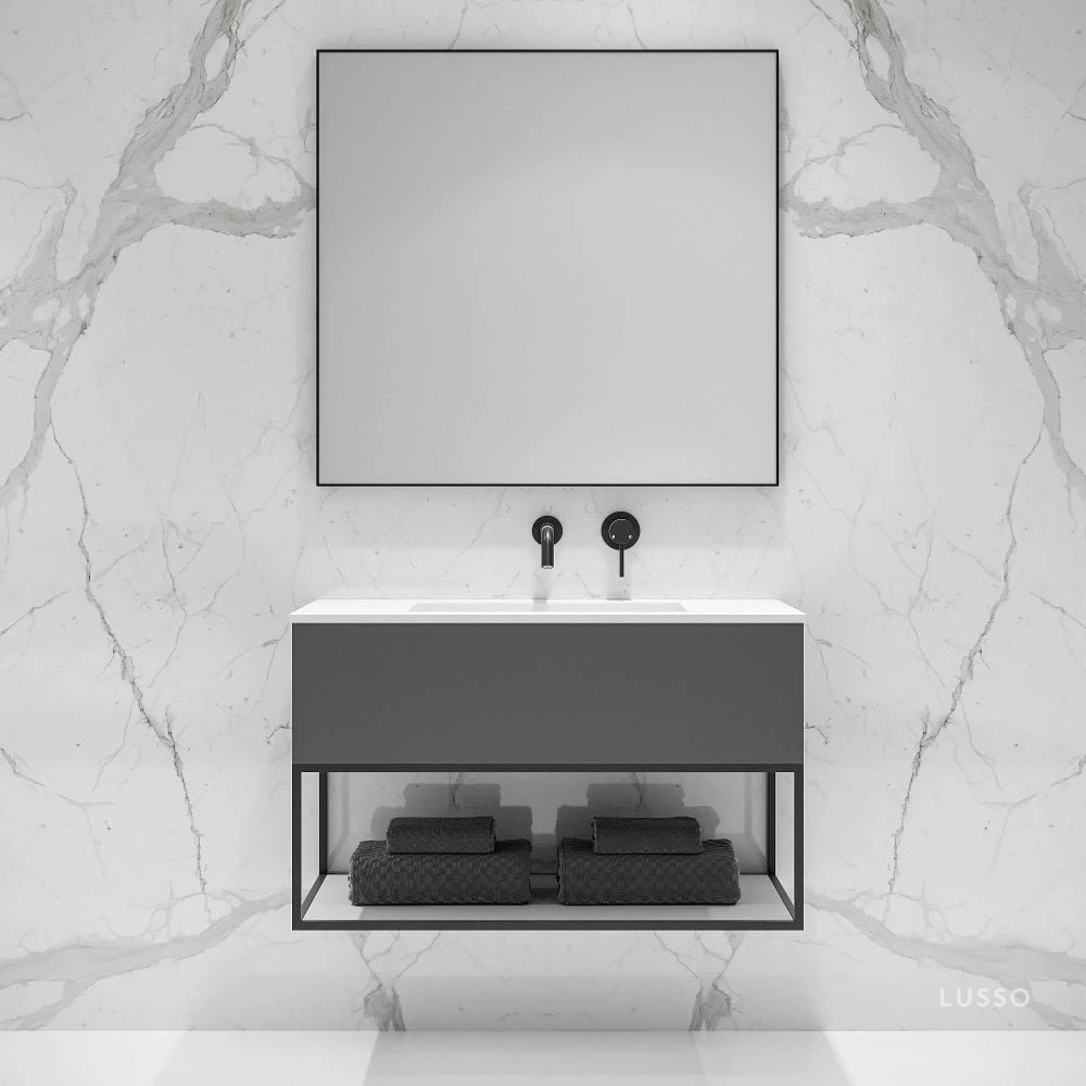 Modus Vanity Unit With Stone Basin (Matte Anthracite And Black Frame 900mm) 1 Modus Vanity Unit With Stone Basin (Matte Anthracite And Black Frame 900mm)