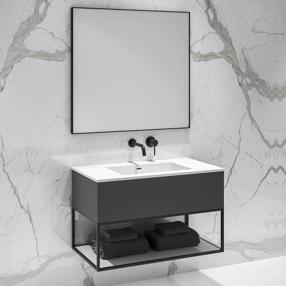 Modus Vanity Unit With Stone Basin (Matte Anthracite And Black Frame 900mm) 2 Modus Vanity Unit With Stone Basin (Matte Anthracite And Black Frame 900mm) - Image 2