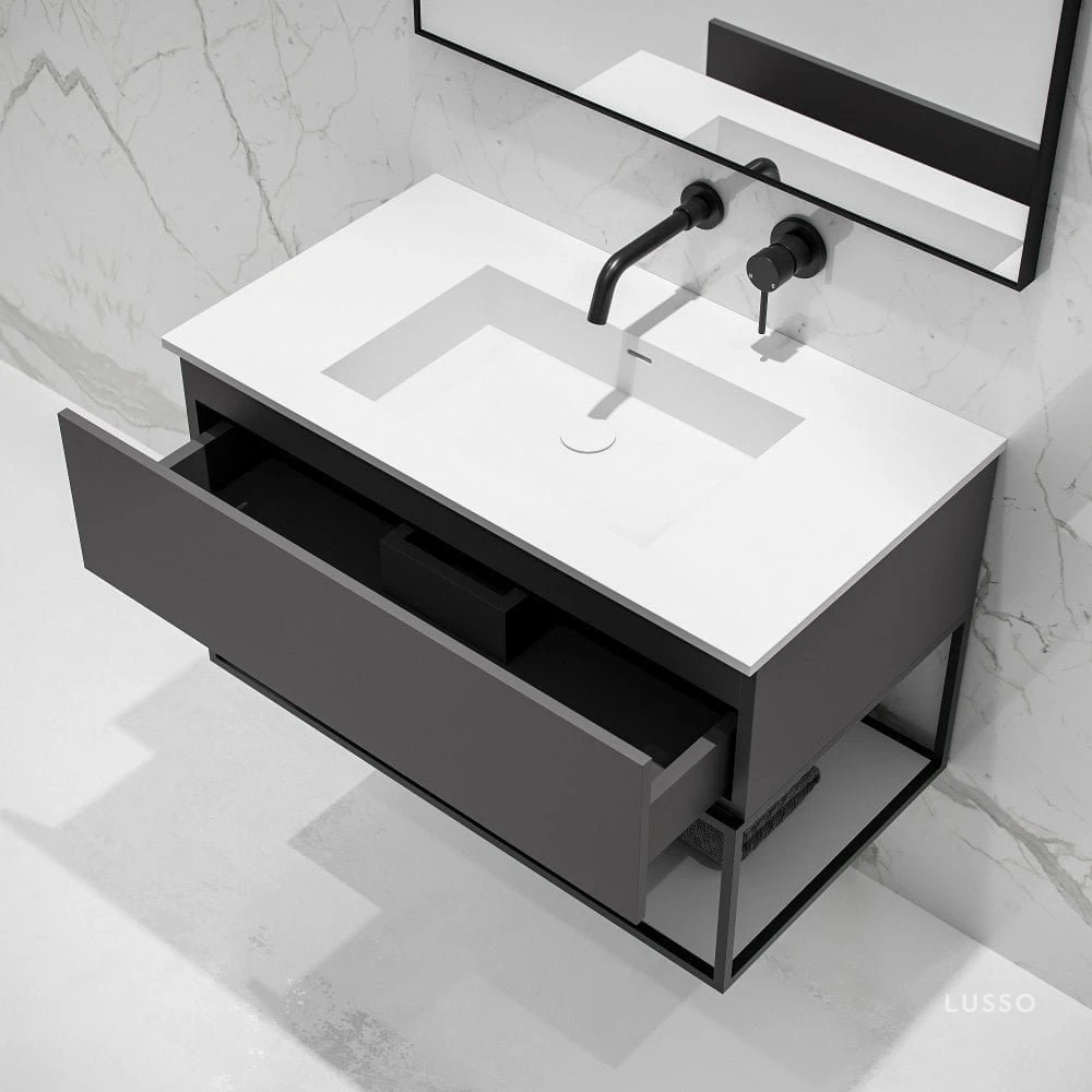 Modus Vanity Unit With Stone Basin (Matte Anthracite And Black Frame 900mm) 3 Modus Vanity Unit With Stone Basin (Matte Anthracite And Black Frame 900mm) - Image 3