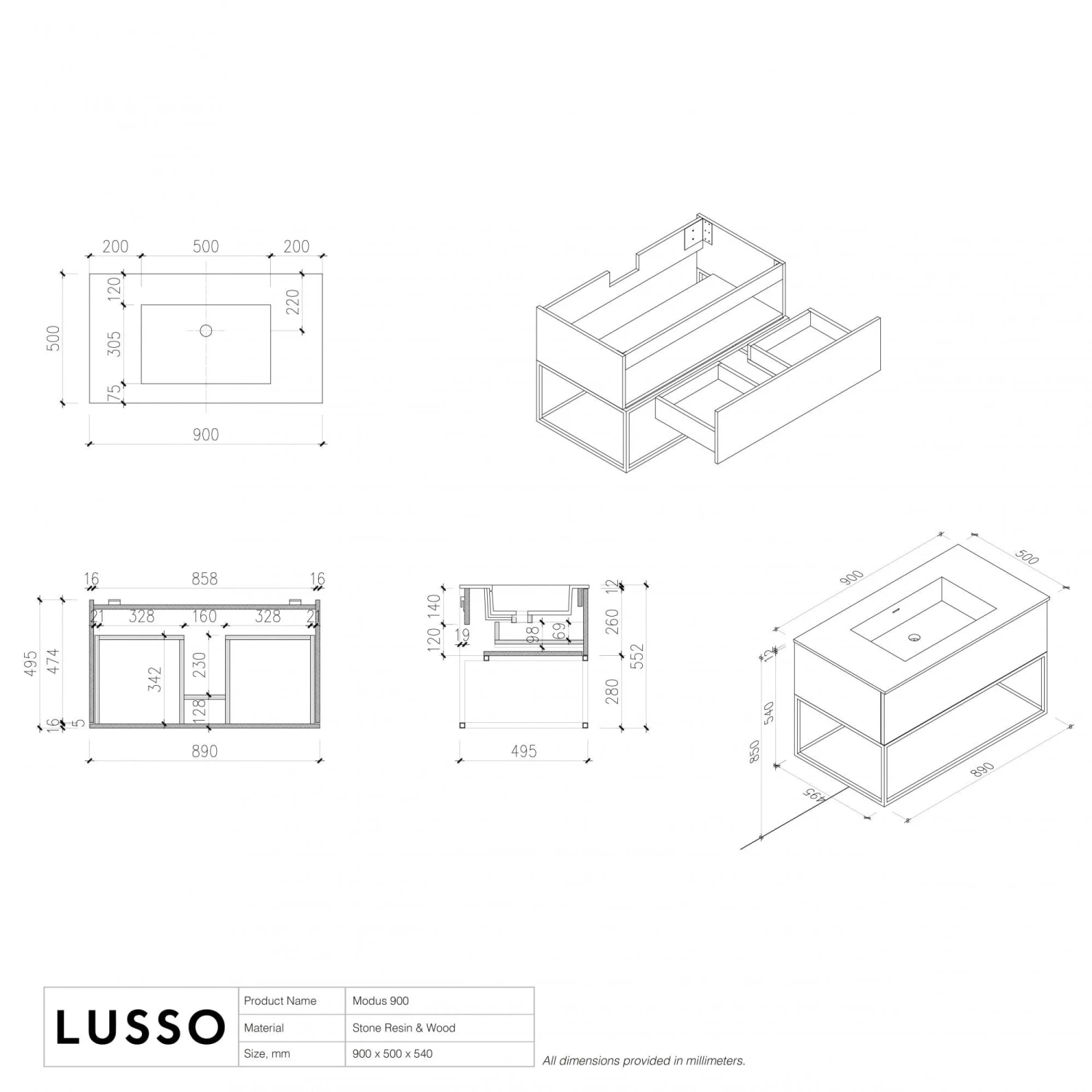 Modus Vanity Unit With Stone Basin (Matte Anthracite And Black Frame 900mm) 4 Modus Vanity Unit With Stone Basin (Matte Anthracite And Black Frame 900mm) - Image 4