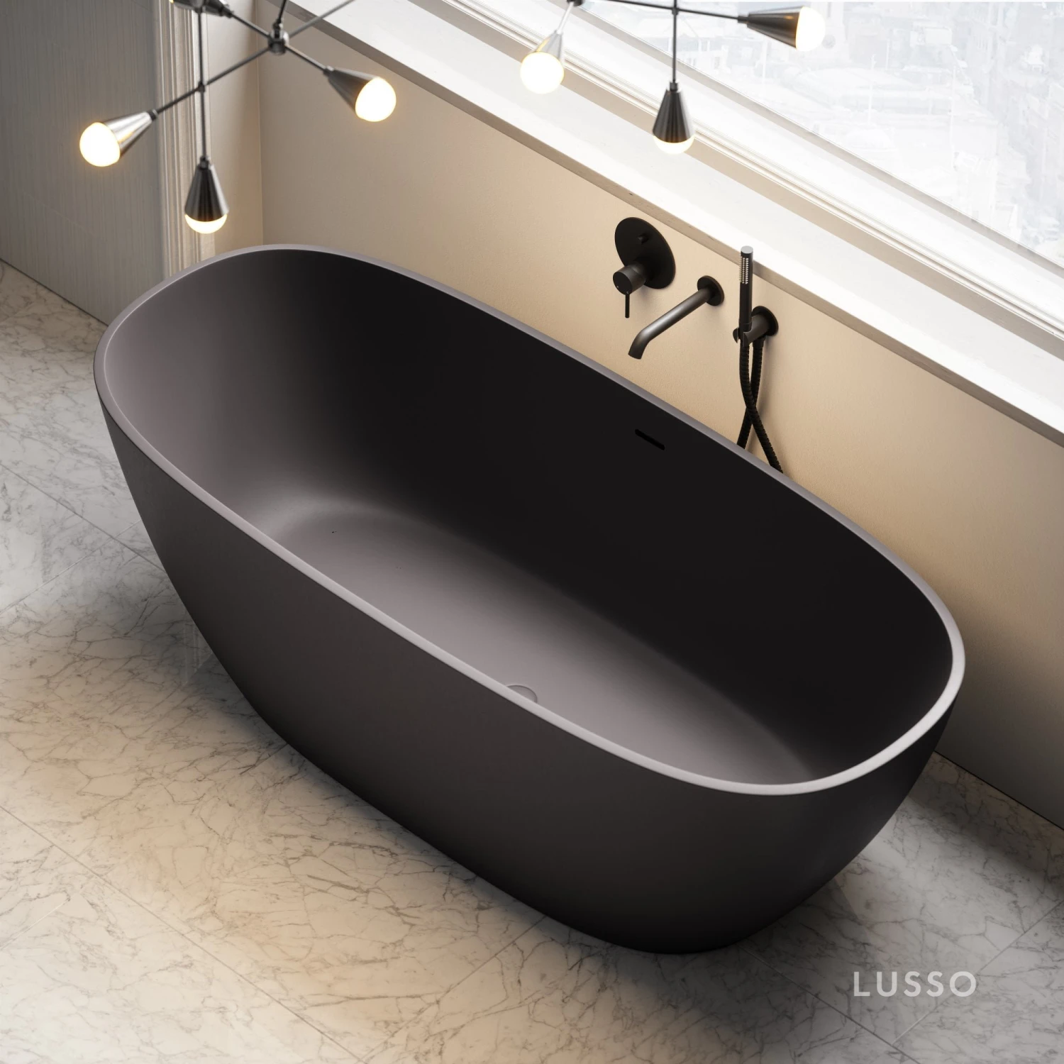Monaco Charcoal Freestanding Stone Bath 1700mm 2 Monaco Charcoal Freestanding Stone Bath 1700mm - Image 2