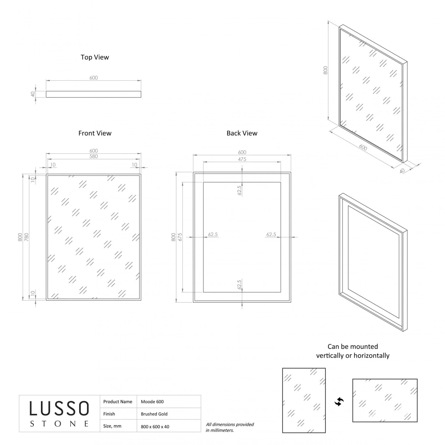 Moode Brushed Gold Mirror 600mm 5 Moode Brushed Gold Mirror 600mm - Image 5