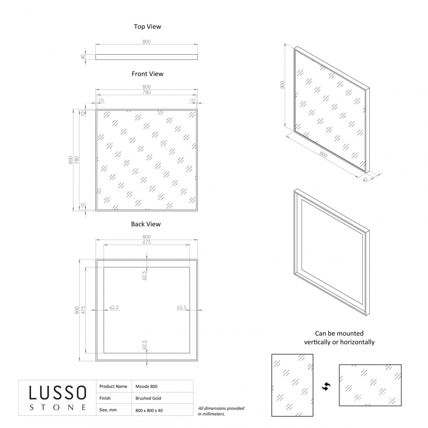 Moode Brushed Gold Mirror 800mm 3 Moode Brushed Gold Mirror 800mm - Image 3