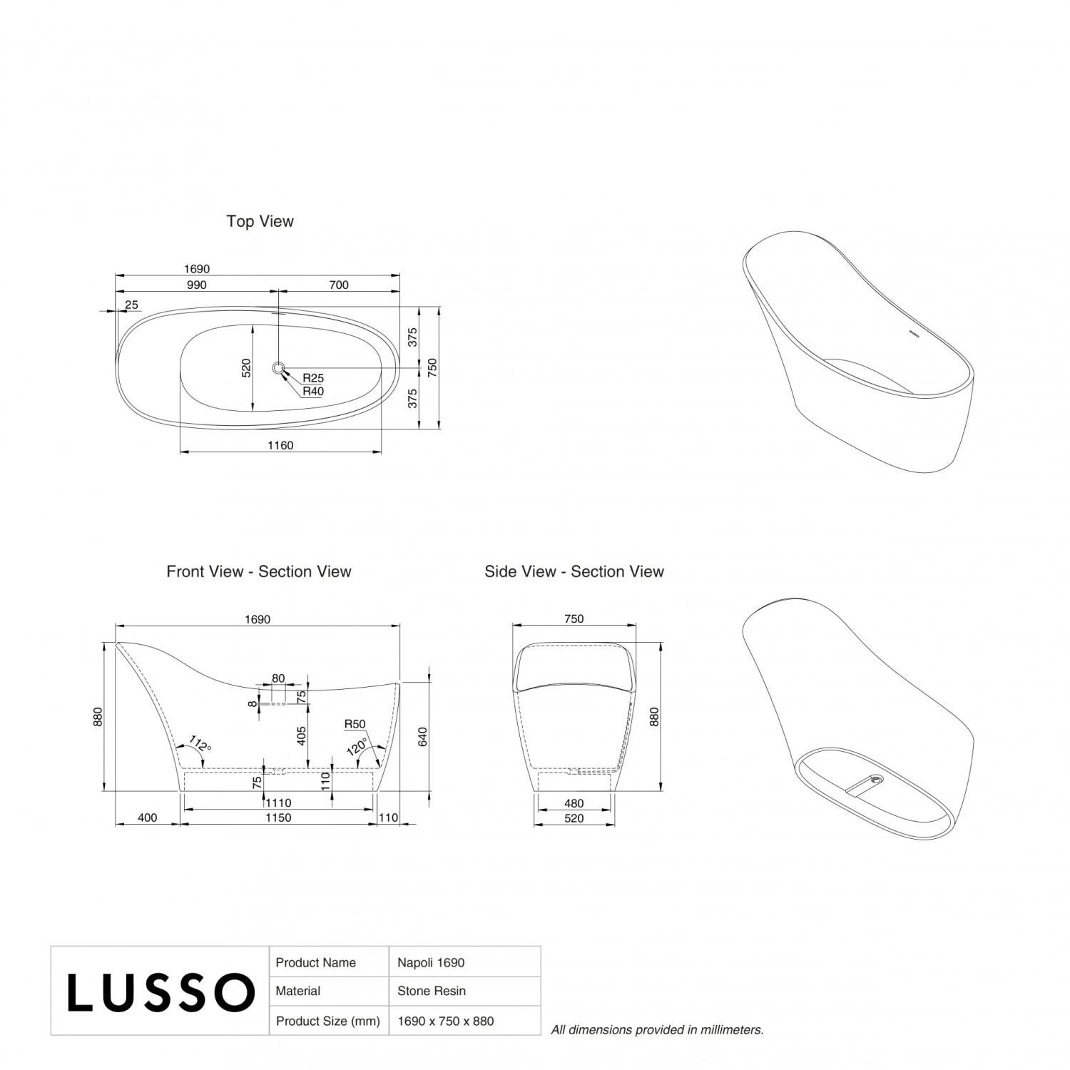 Napoli Freestanding Stone Bath 1690mm 5 Napoli Freestanding Stone Bath 1690mm - Image 5