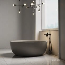 Notion Grigio Earth Freestanding Round Stone Bath 1350mm -Home Bathroom Shop notion grigio earth freestanding round stone bath 1350mm p2510 32601 zoom