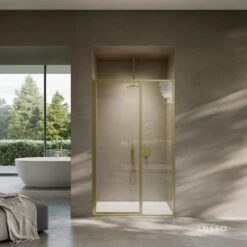 Nouveau Brushed Gold Hinged Shower Door & Screen (All Sizes)