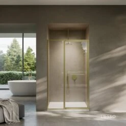 Nouveau Brushed Gold Hinged Shower Door & Screen (All Sizes) 9 Nouveau Brushed Gold Hinged Shower Door & Screen (All Sizes) -Home Bathroom Shop nouveau brushed gold hinged shower door screen all sizes p6922 42956 zoom