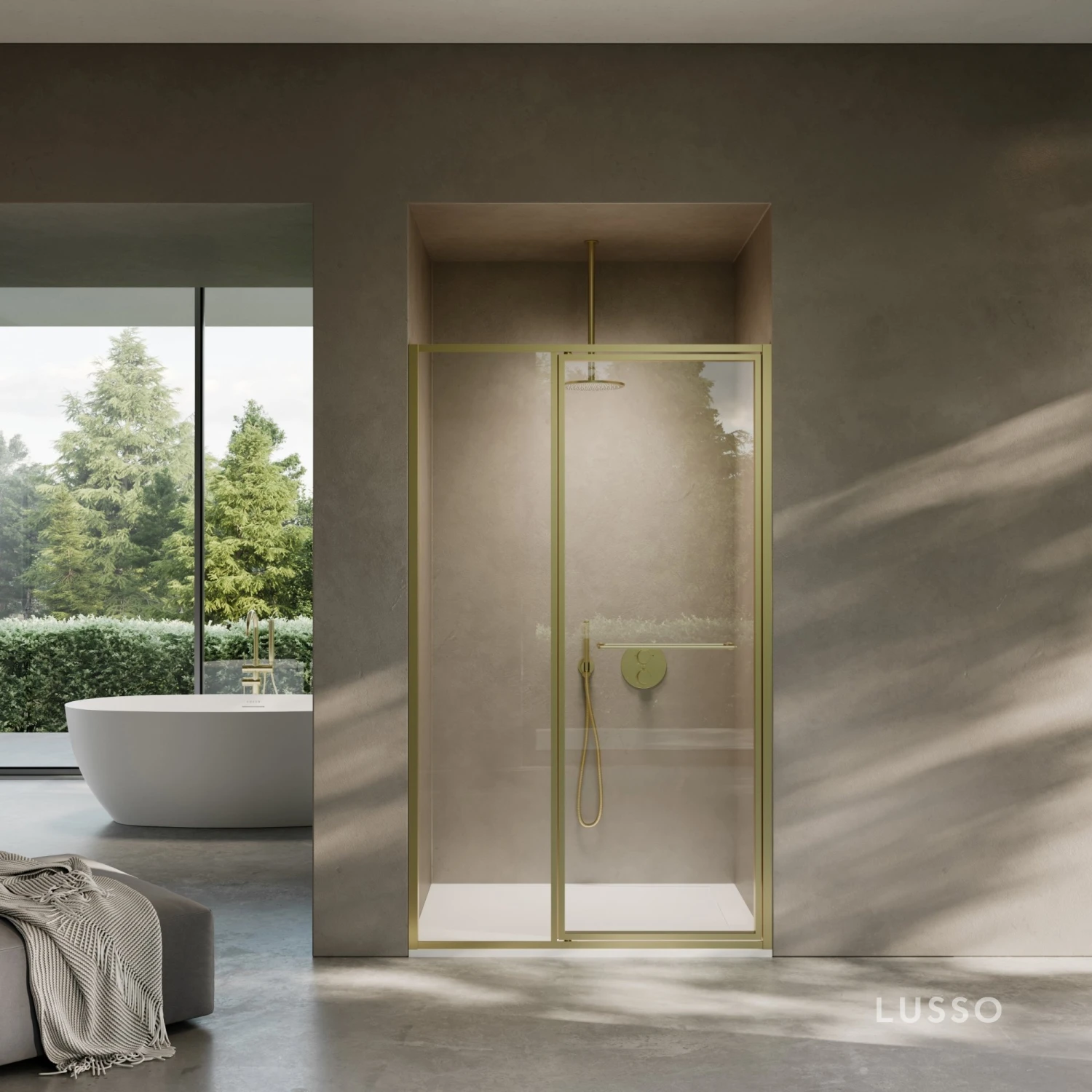 Nouveau Brushed Gold Hinged Shower Door & Screen (All Sizes) 4 Nouveau Brushed Gold Hinged Shower Door & Screen (All Sizes) - Image 4