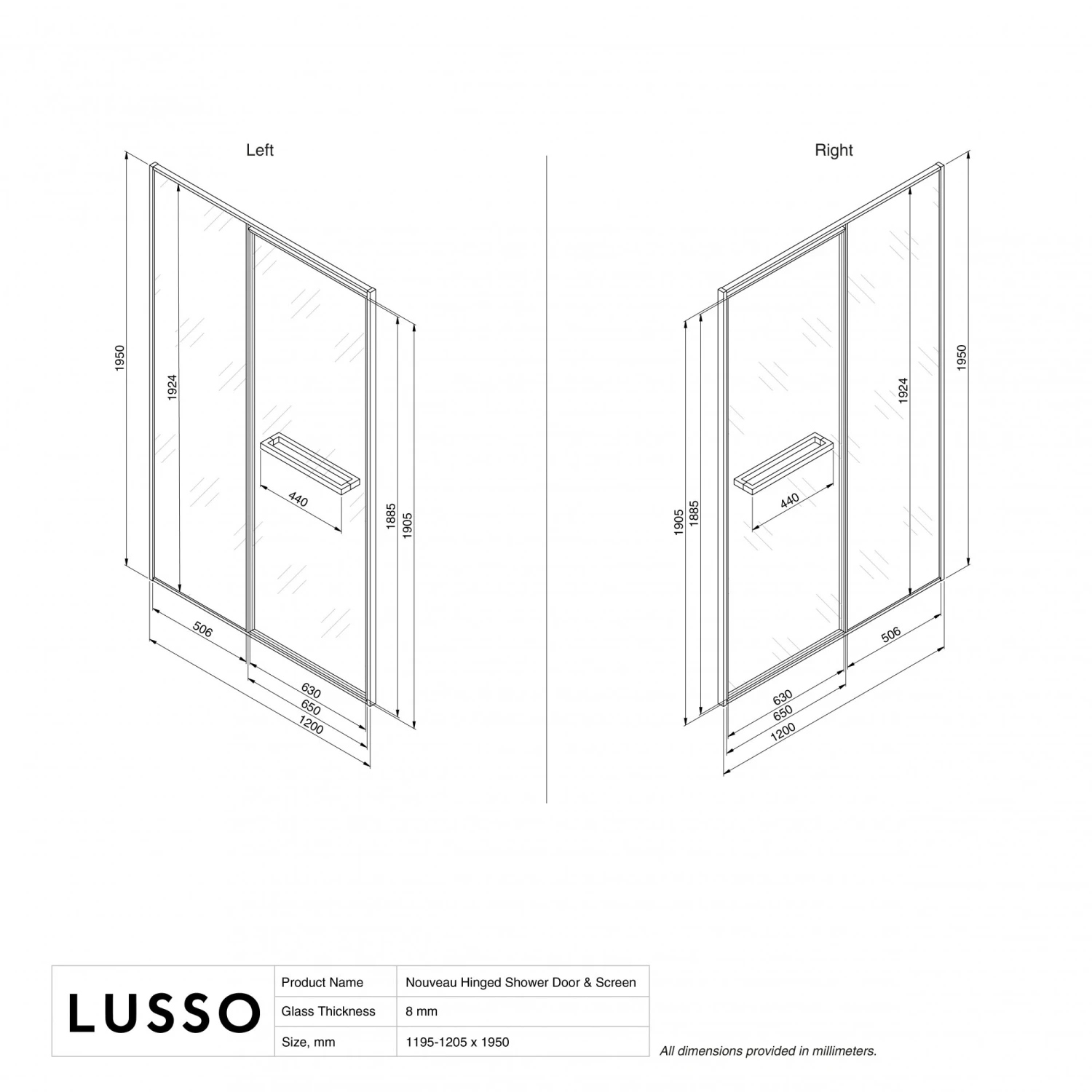 Nouveau Brushed Gold Hinged Shower Door & Screen (All Sizes) 6 Nouveau Brushed Gold Hinged Shower Door & Screen (All Sizes) - Image 6