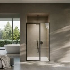 Nouveau Matte Black Hinged Shower Door & Screen (All Sizes)
