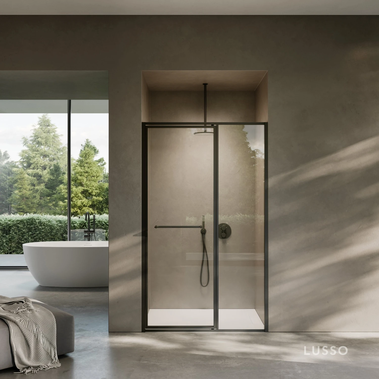 Nouveau Matte Black Hinged Shower Door & Screen (All Sizes) 1 Nouveau Matte Black Hinged Shower Door & Screen (All Sizes)