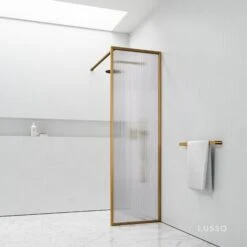 Opulence Reeded Glass Brushed Gold Shower Screen