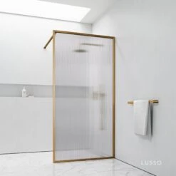 Opulence Reeded Glass Brushed Gold Shower Screen -Home Bathroom Shop opulence reeded glass brushed gold shower screen p2889 34832 zoom