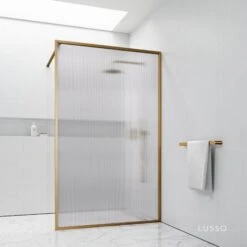 Opulence Reeded Glass Brushed Gold Shower Screen -Home Bathroom Shop opulence reeded glass brushed gold shower screen p2889 34833 zoom