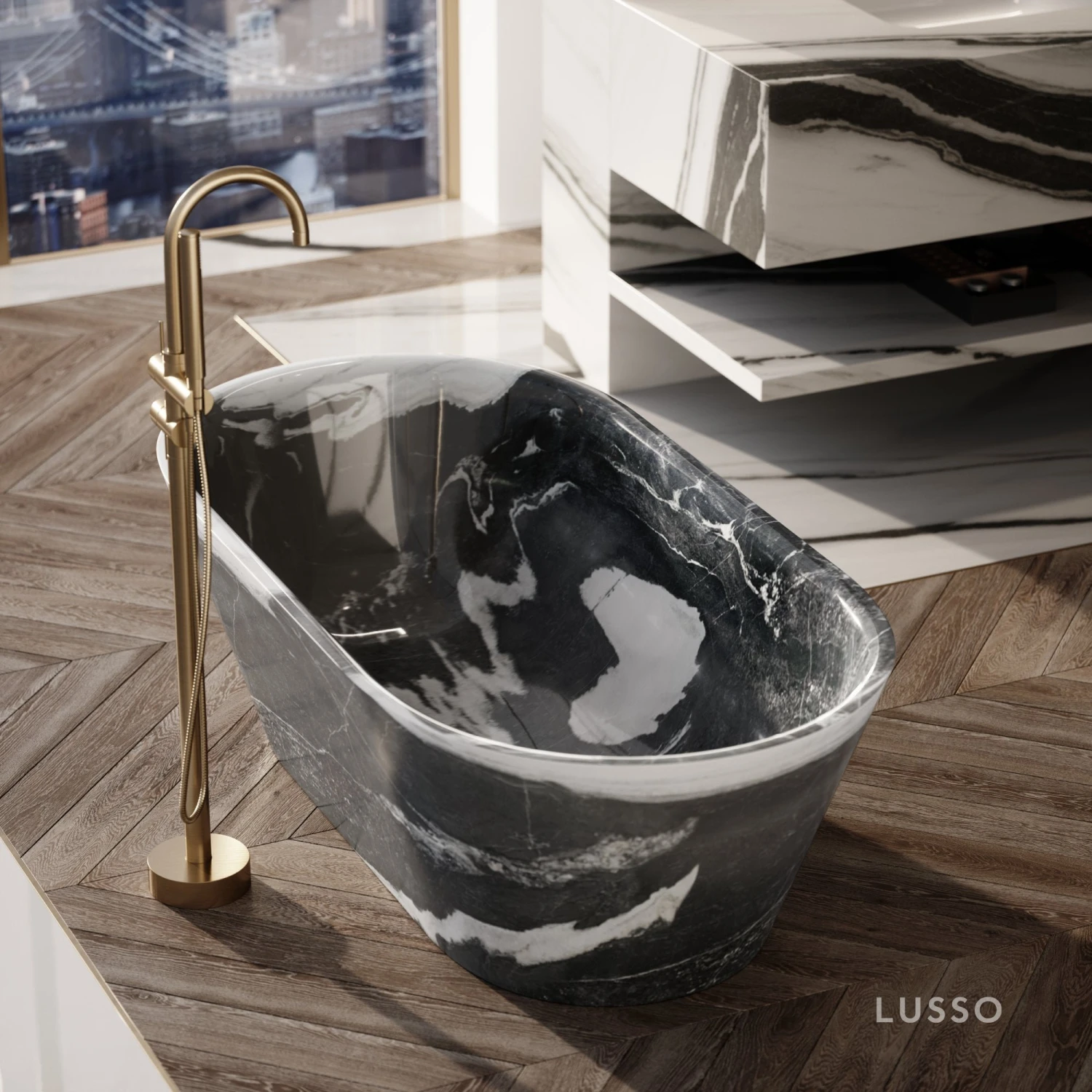 Panda Marble Muse Freestanding Stone Bath 1700mm 2 Panda Marble Muse Freestanding Stone Bath 1700mm - Image 2