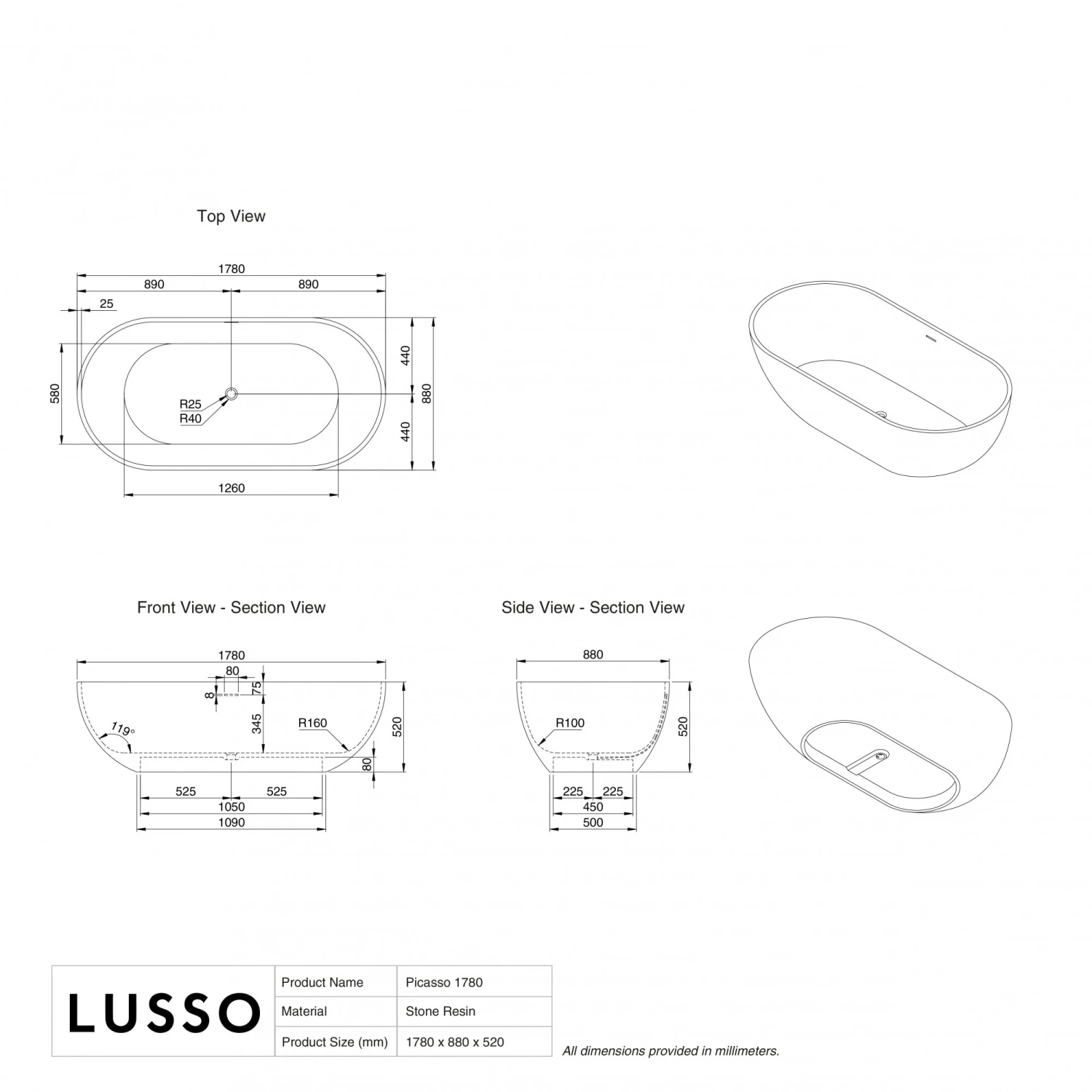 Picasso Freestanding Stone Bath 1780mm 4 Picasso Freestanding Stone Bath 1780mm - Image 4