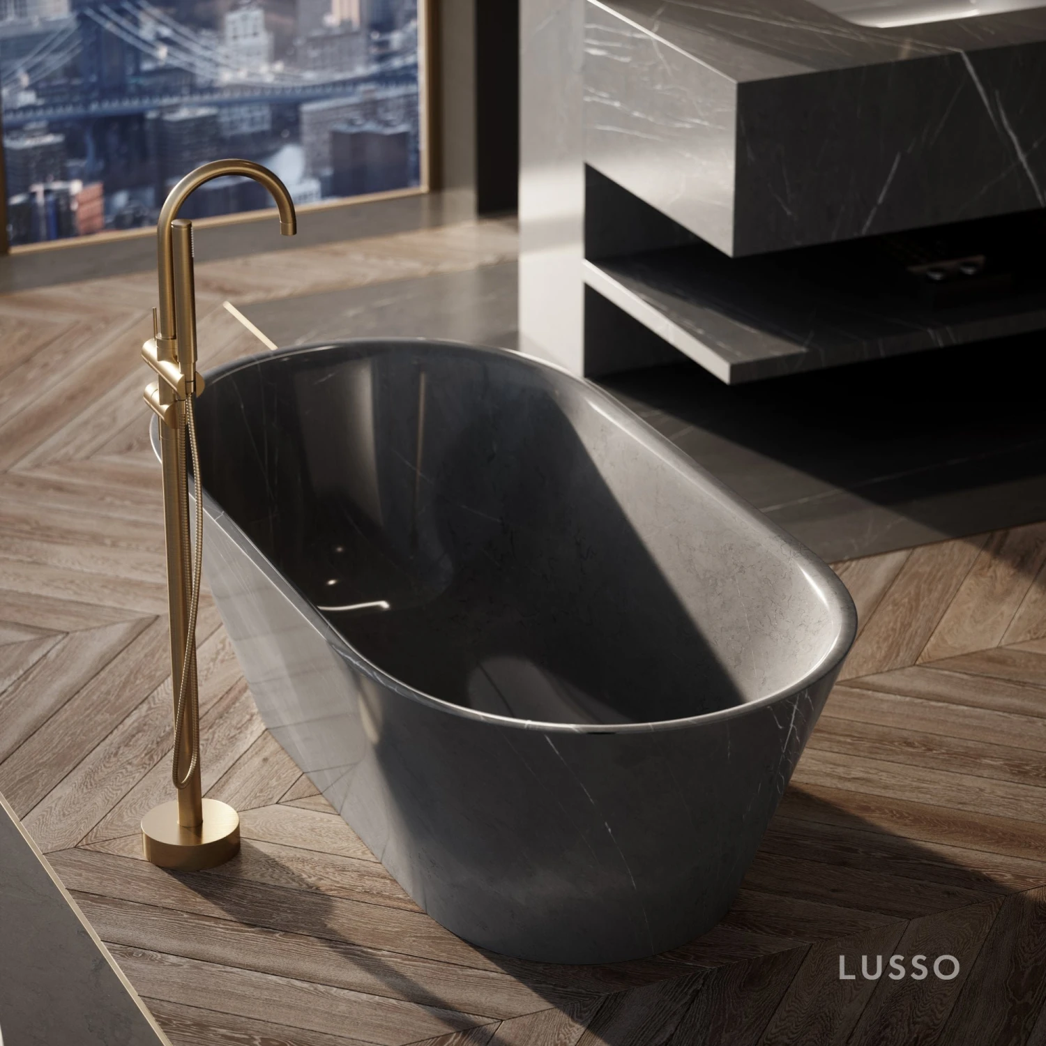 Pietra Grey Marble Muse Freestanding Stone Bath 1700mm 4 Pietra Grey Marble Muse Freestanding Stone Bath 1700mm - Image 4