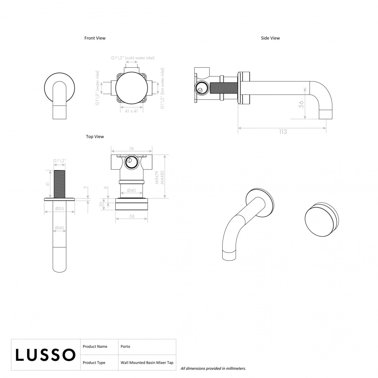 Porto Short Projection Wall Mounted Basin Tap (Brushed Gold & Arabescato Marble) 4 Porto Short Projection Wall Mounted Basin Tap (Brushed Gold & Arabescato Marble) - Image 4