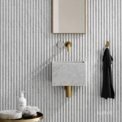 Porto Short Projection Wall Mounted Basin Tap (Brushed Gold & Carrara Marble)