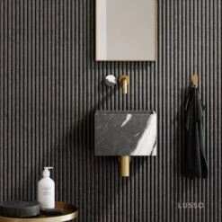 Porto Short Projection Wall Mounted Basin Tap (Brushed Gold & Panda Marble)