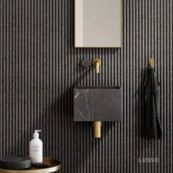 Porto Short Projection Wall Mounted Basin Tap (Brushed Gold & Pietra Grey Marble)