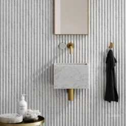 Porto Wall Mounted Basin Mixer Tap (Brushed Gold & Carrara Marble)