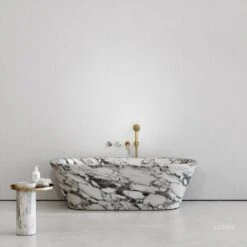 Porto Wall Mounted Bath Filler (Brushed Gold & Arabescato Marble) 6 Porto Wall Mounted Bath Filler (Brushed Gold & Arabescato Marble) -Home Bathroom Shop porto wall mounted bath filler brushed gold arabescato marble p4943 26711 image