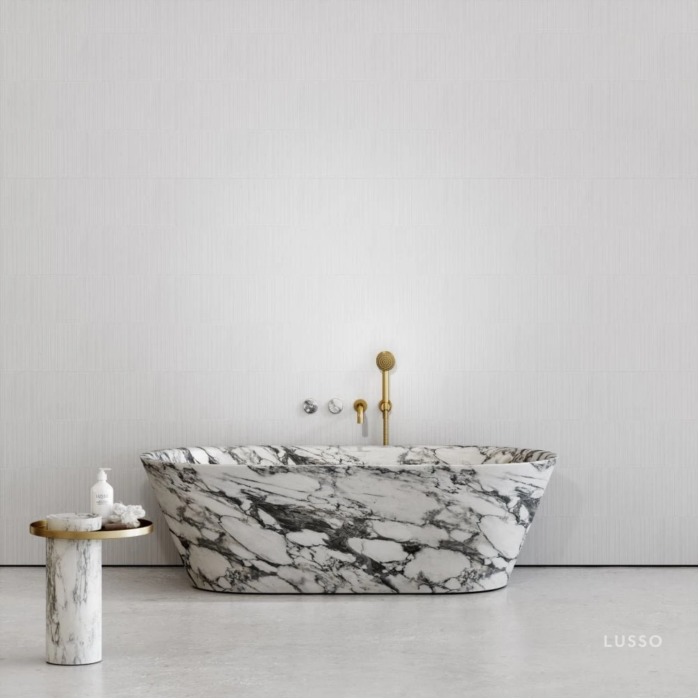 Porto Wall Mounted Bath Filler (Brushed Gold & Arabescato Marble) 3 Porto Wall Mounted Bath Filler (Brushed Gold & Arabescato Marble) - Image 3