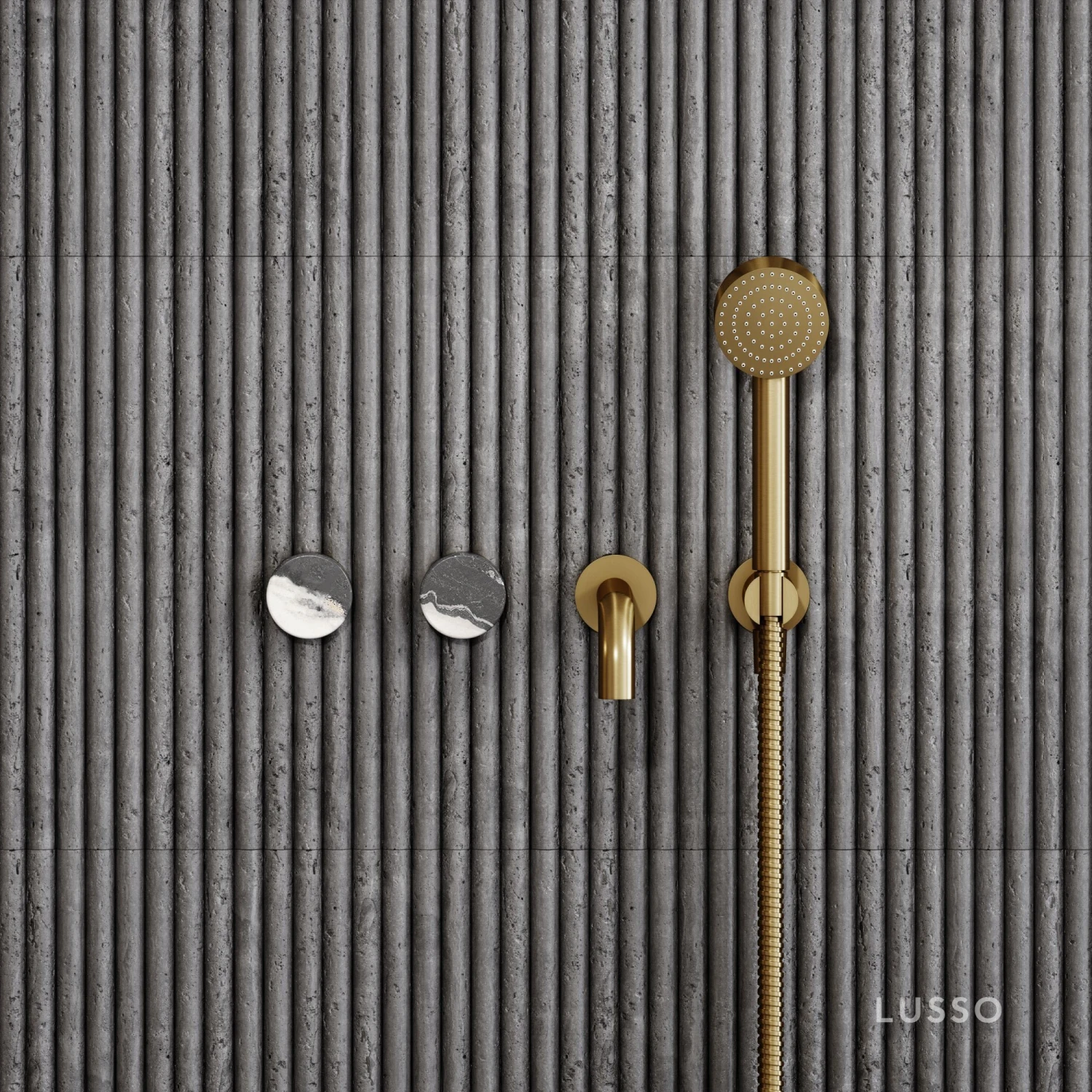 Porto Wall Mounted Bath Filler (Brushed Gold & Panda Marble) 1 Porto Wall Mounted Bath Filler (Brushed Gold & Panda Marble)